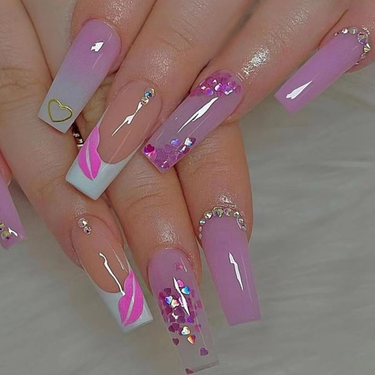 TEMU 48pcs Medium To Long Glitter Ballet Nail, French Red Glitter Nail Art, European And , Instagram Style Fake Nail Art