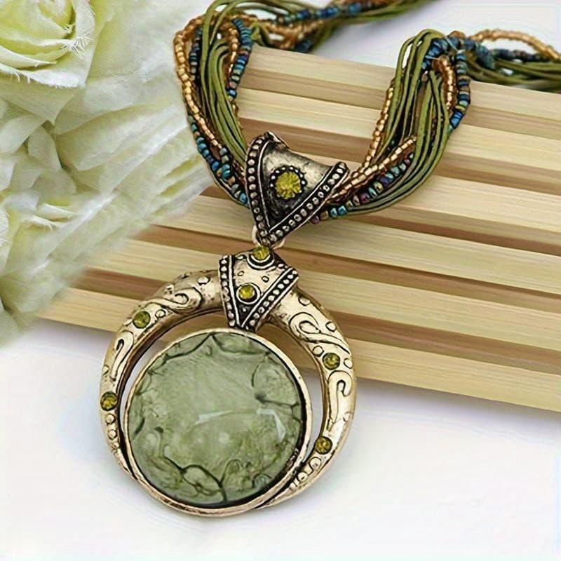 TEMU Style, Bohemian Hand-woven Beaded Chains With Round Synthetic White Stone Pendants - Elegant And Stylish Women's Accessories, Perfect For Casual Wear And Gifting