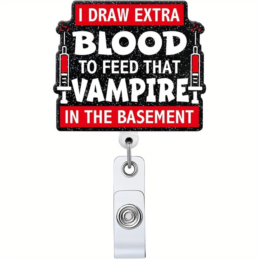 TEMU 2d 2d 1pc Black Extra Blood Retractable Badge Reel With Alligator Clip, Fun Phlebotomy Doctor Phlebotomy Technician Name Tag Card Badge Holder For Nurse Doctor Social Worker