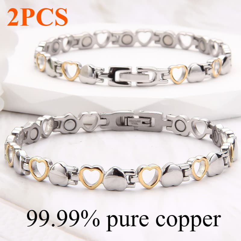 TEMU Time Free Magnetic Heart-shaped Copper Bracelet - Pure Copper Magnetic, Bohemian Retro Heart-shaped Design (nickel-free, Sensitive Light Beige), Adjustable Magnetic
