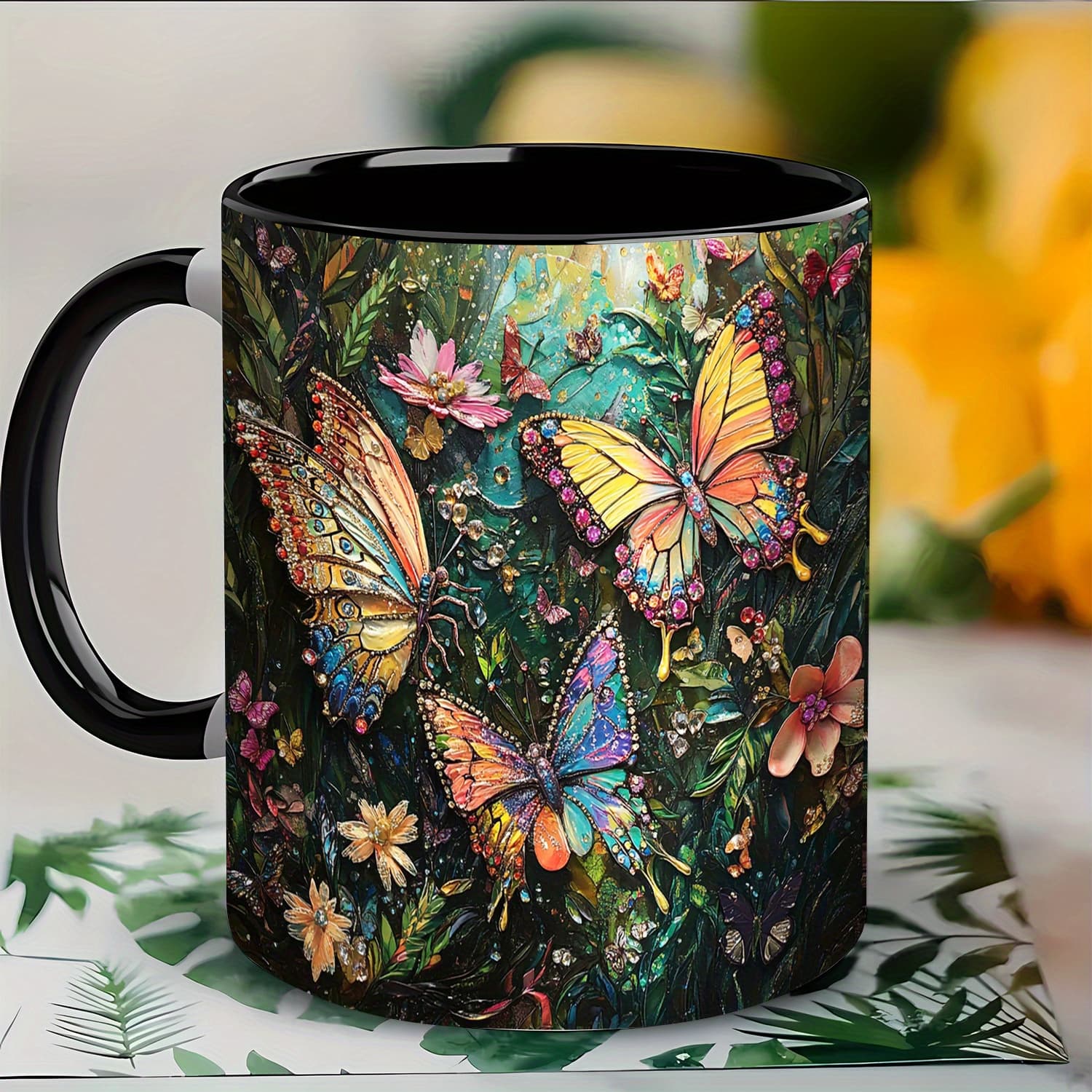 TEMU Ceramic Mug With Floral & - Elegant -shaped For, 11oz Tea/coffee/ Cup, Decorative Gift For & (birthdays, Christmas, Valentine's Day) - Multi-use For Home