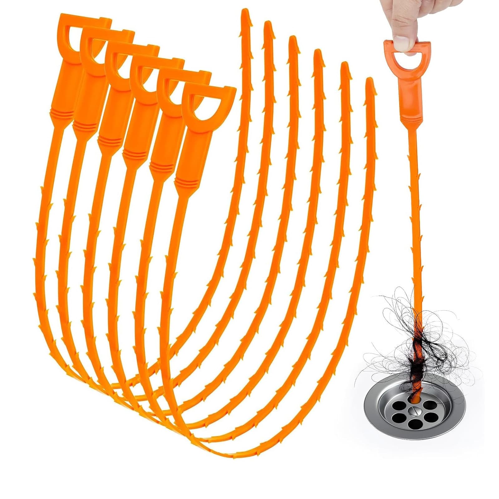 TEMU 6pcs Drain Cleaning Kit, -style Drain Auger, Shower Drain Cleaner, Drain Auger For Removing Hair, Suitable For Showers, Kitchen Sinks, Bathtubs, And Bathrooms