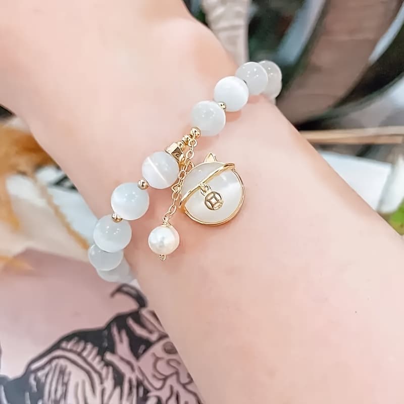 TEMU Agate Bracelet For Women - Beads With Golden-tone-like Accent, Bohemian Beaded, Valentine’s Day, Mother’s Day - Wear (girlfriend, Wife, Daughter) - No Plating Durable