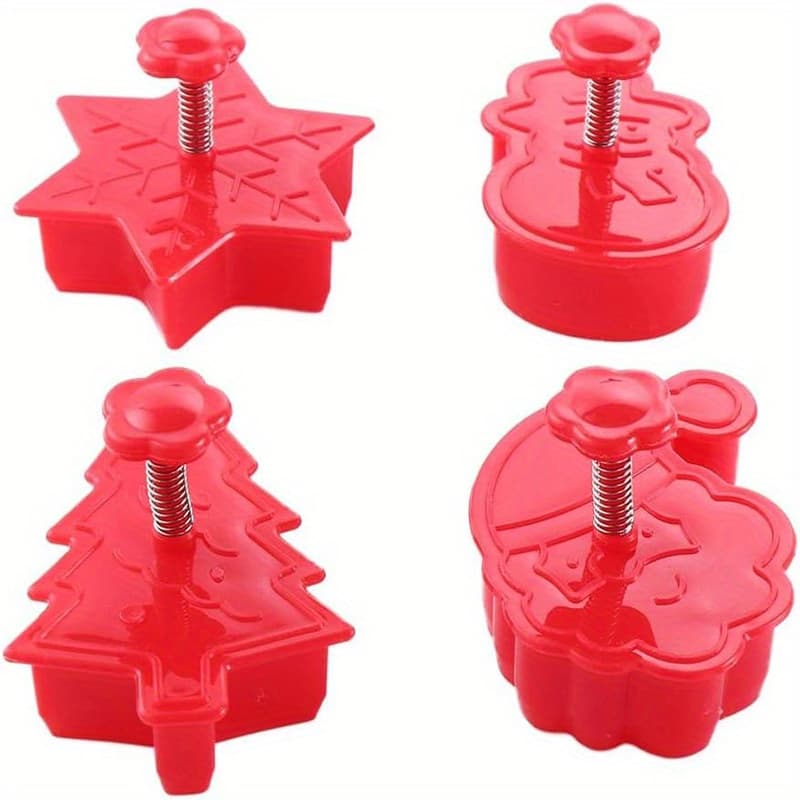 TEMU Christmas Themed Cookie Cutter Set - Plastic Spring Biscuits Pastry Cutter Set 3d Cookie Cake Plunger Cutter Baking Mould, 4 Pack Christmas Cookie Cutters