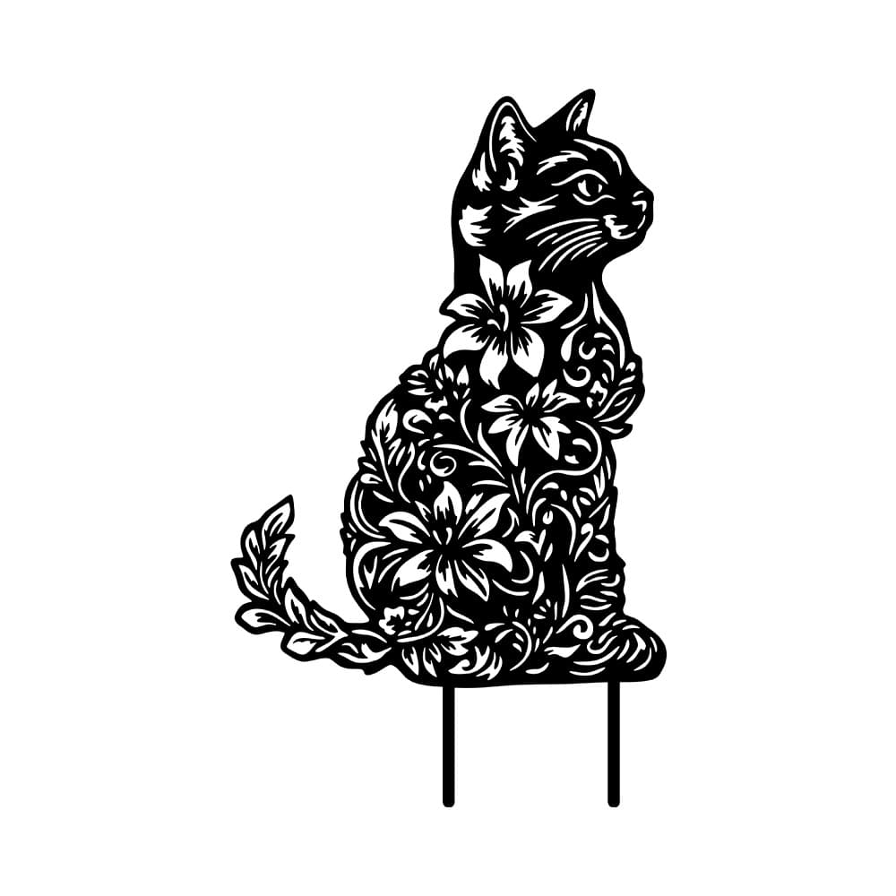TEMU 【2d Flat】 1pc Metal Flower Cat Garden Stake With Kitten & Paw Print - Outdoor Yard Decoration Suitable For Patio, Lawn Ornament, Christmas Gift For Cat Lovers, Durable Iron