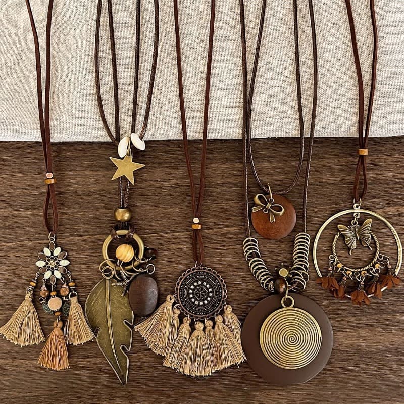 TEMU 5pcs Bohemian Vintage Necklace Chains - / Unscented Suitable For Lunar New Year Gifts, Daily Wear & Party, Neutral Accessories (no Plating)