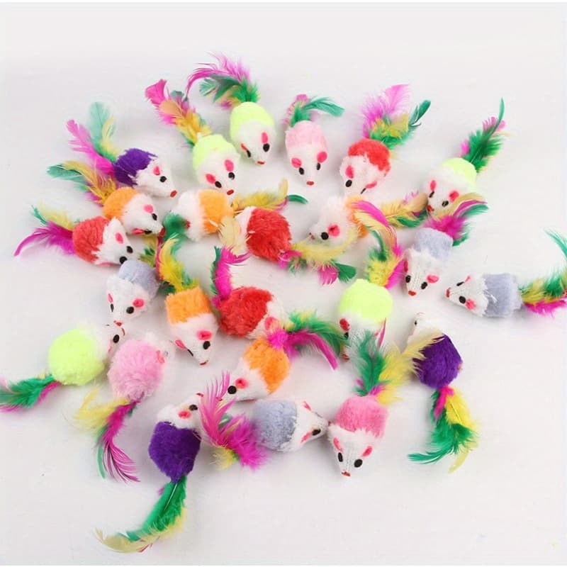 TEMU 16pcs Plush Mouse Cat Toys -random Color, Feather&interactive Toys, Ideal For Solo Or , Perfect For Indoor Use, Cat Accessories For Indoor&outdoor Cats, Without Battery