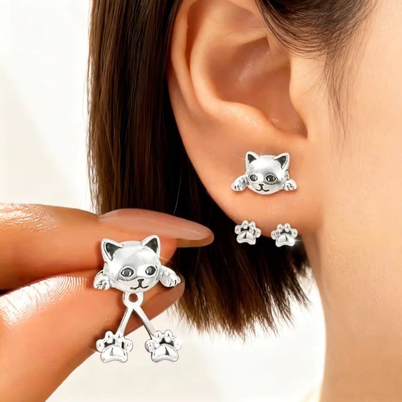 TEMU Retro Cat Paw Hanging Earrings - Y2k Bling Bling Suitable For Weddings, Parties, Music Festivals | Kitten-themed Gift For , Cat Paw Design For Daily Wear & Special Occasions ( Fashion Accessory)