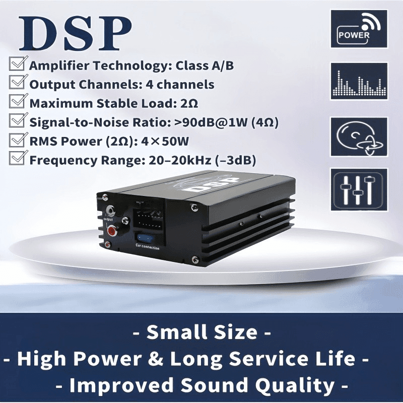 TEMU 4-channel Class Ab Dsp Car Amplifier With 4 X 50w Rms Power, 20hz-20khz Frequency Range, And Up To 800w Max Output – Performance For Vehicle Audio Systems
