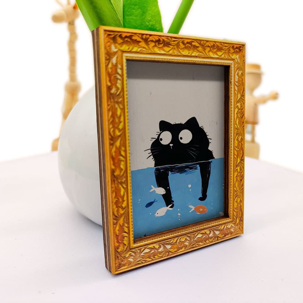 TEMU 1pc Cat Refrigerator Magnet, Small Creative Framed Wall Art, Peeking Black Cat And School Of , Wooden Frame, Kitchen Refrigerator Decoration, A Must-have For Cat Lovers. Back Is Full Of Magnet