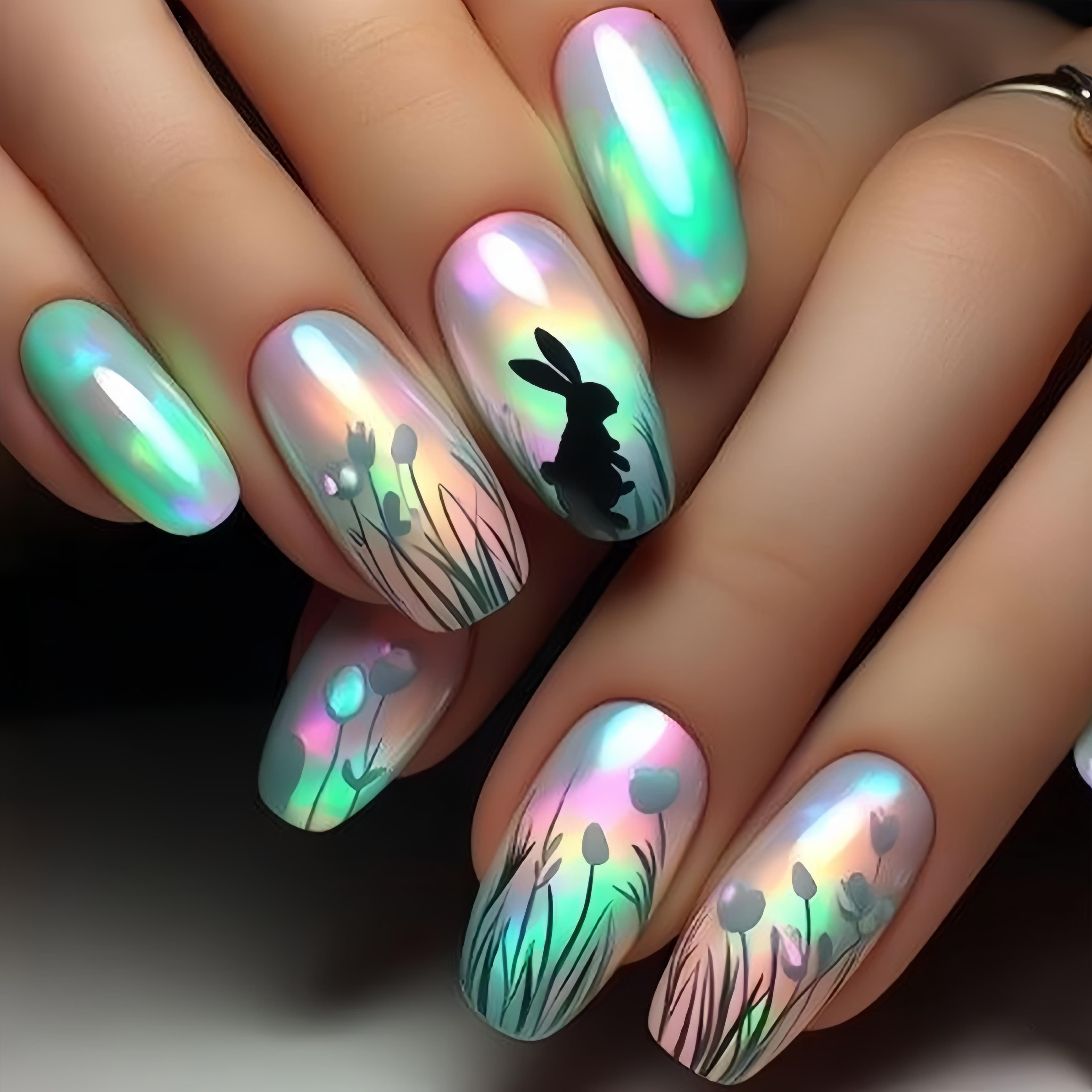 TEMU 24pcs Plant Gradient Nails, Detachable Press-on Nails, Women's Manicure, Cute Artificial Nails