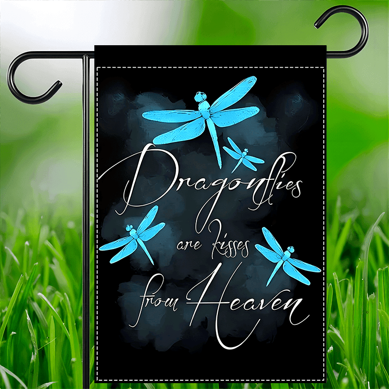 TEMU Dragonfly Memorial Garden Flag- "dragonflies Are From Heaven" Double-sided, 12x18 Inch, Black Background With Design, Perfect For Cemetery And Outdoor Decor
