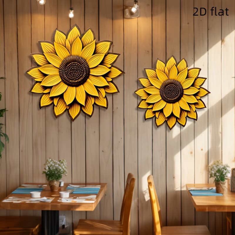 TEMU 2d Flat - Decorative Signs And Plaques 2d Flat Handmade Wooden Sunflower Decorative Sign, Wall Decoration, Suitable For Home, Bedroom, Kitchen, Gift For , Decorative , 2d Flat, Set Of 2