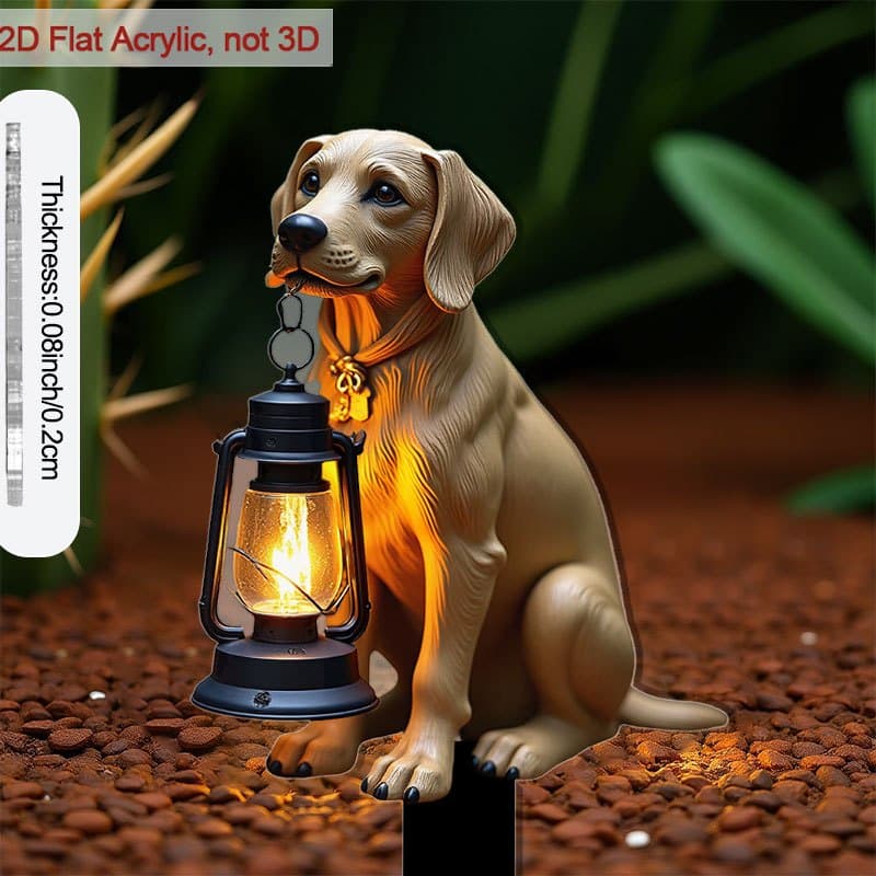 TEMU 2d Flat - 【2d Flat】 1pc 2d Flat Acrylic 9.06 In Stake With Sharp Tip For Decor A Cute Dog Holding A Lantern For Enhancing And Flower Pots, Ideal For Garden Decor And Outdoor Use