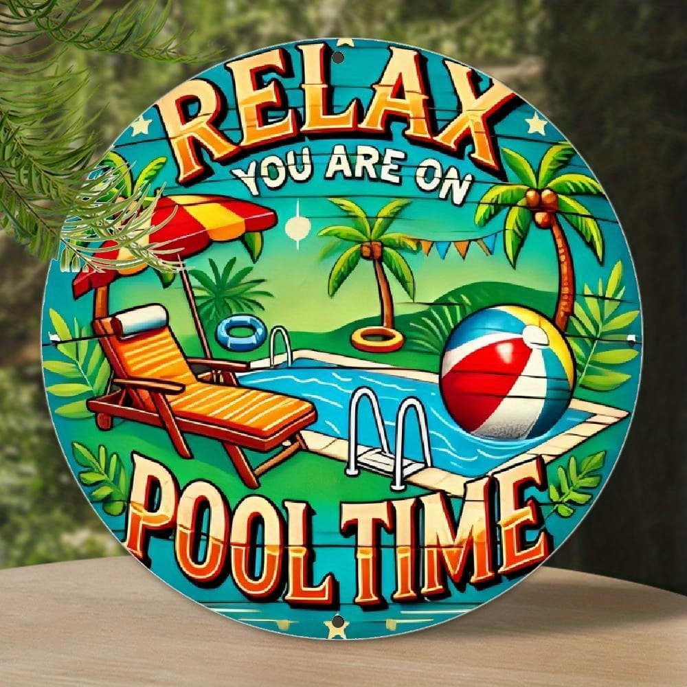 TEMU 1 Piece, Pool, 7.8x7.8 Inch Round Aluminum Sign, Suitable For Bedroom, Office, Living Room, Coffee Shop Home Decoration Wall Hanging - Gift