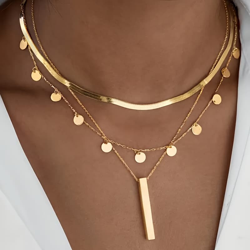 TEMU Elegant Women's Necklace Set, Round Pendant Layered Necklaces, Ideal Gift For Christmas Valentine New Year