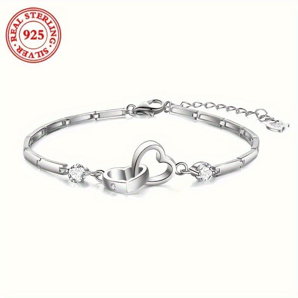TEMU 925 Sterling Silvery Bracelet Set Synthetic Zirconia, Elegant Fashion Women' Bracelet, Valentine's Day And Gift
