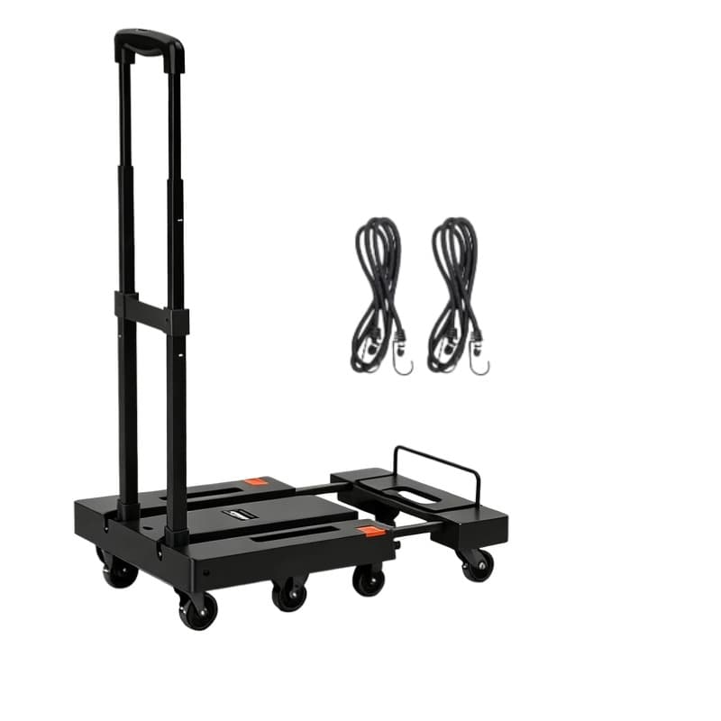 TEMU 550lbs Folding Hand Truck, Heavy Duty Luggage Cart, Professional Utility Dolly Platform Cart With 6 Wheels And 2 Elastic Ropes For Luggage, Travel, Moving, Shopping, Office Use, Black