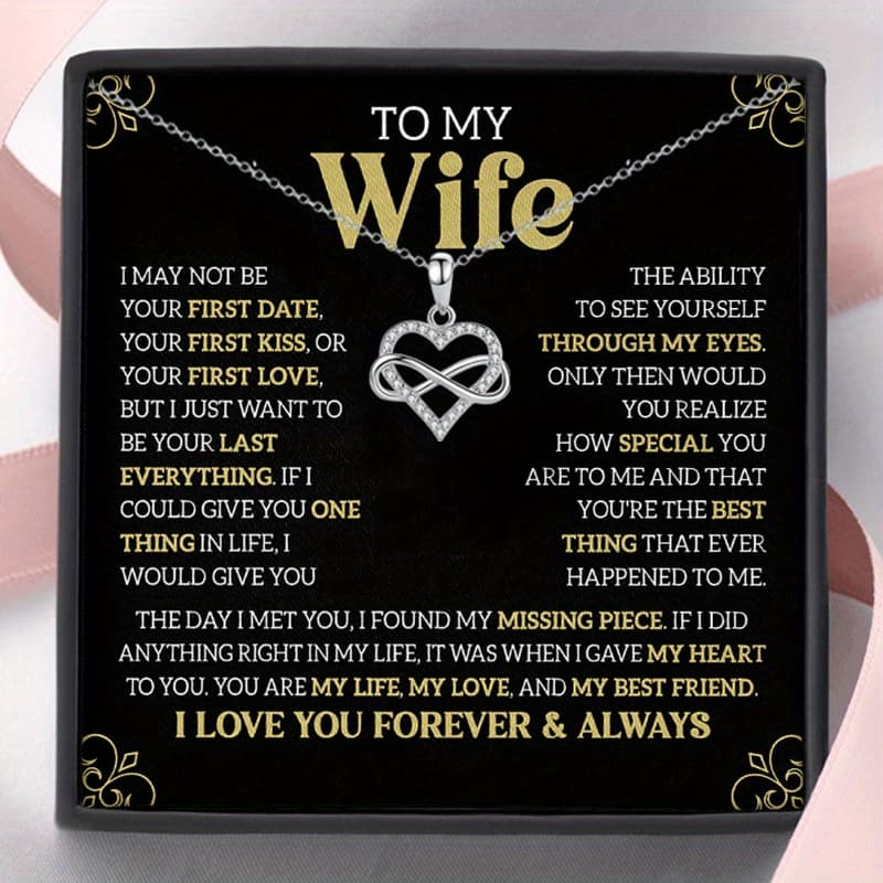 TEMU Heart Necklace For My Wife With Card & Box, Gift For Anniversary And Valentine's Day