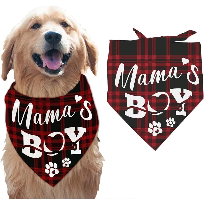 TEMU 1pc 24.8×11 Inch Pet Dog Bandana, Featuring Red And Black Stripes With Design And The Words "". This Washable Scarf Accessory Is Suitable For Large Dogs And Pets