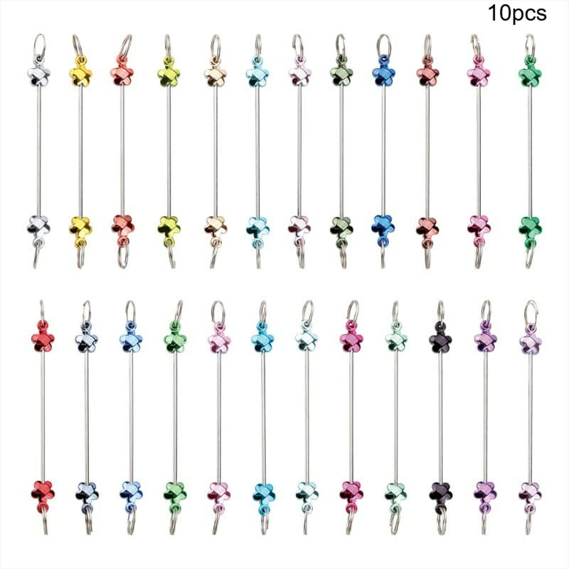 TEMU 10pcs Beadable Flower Shape Keychain Bars Bulk Blank Diy Metal Beaded Keychain Detachable Key Chain Making Accessories For Diy Craft Keychain Making Gift Accessories