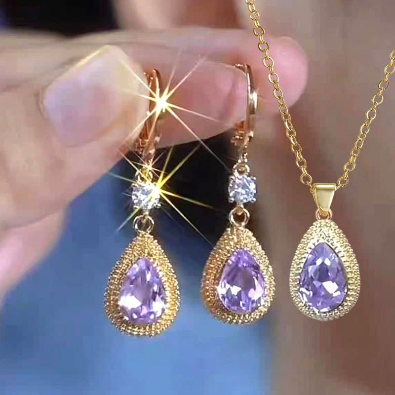 TEMU 3pcs Fashionable Water Drop Easy Shining Earrings Necklace Party Commemorative Jewelry Versatile Exquisite Christmas Birthday Gift