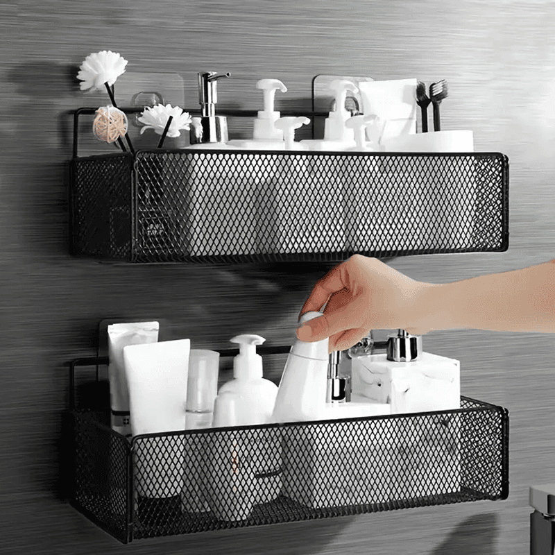 TEMU 2pcs Bathroom Stainless Steel Shelf, Wall Hanging, Non-tracking Stickers For Bathroom, Balcony, Kitchen And Toilet Storage, Wall Mounted Organizer, Shelf Baskets