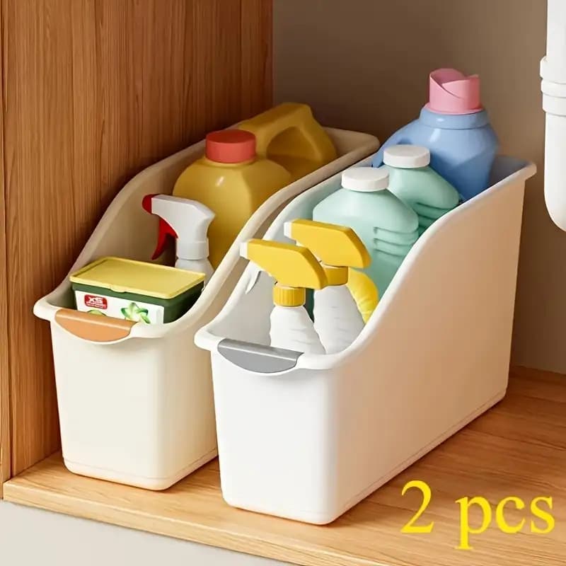 TEMU 2pcs Plastic Multi-functional Storage Box Set, With A Curved Design Suitable For , Is Ideal For Cleaning Products And Household Necessities. A Storage Box, Basket, Box And Container For