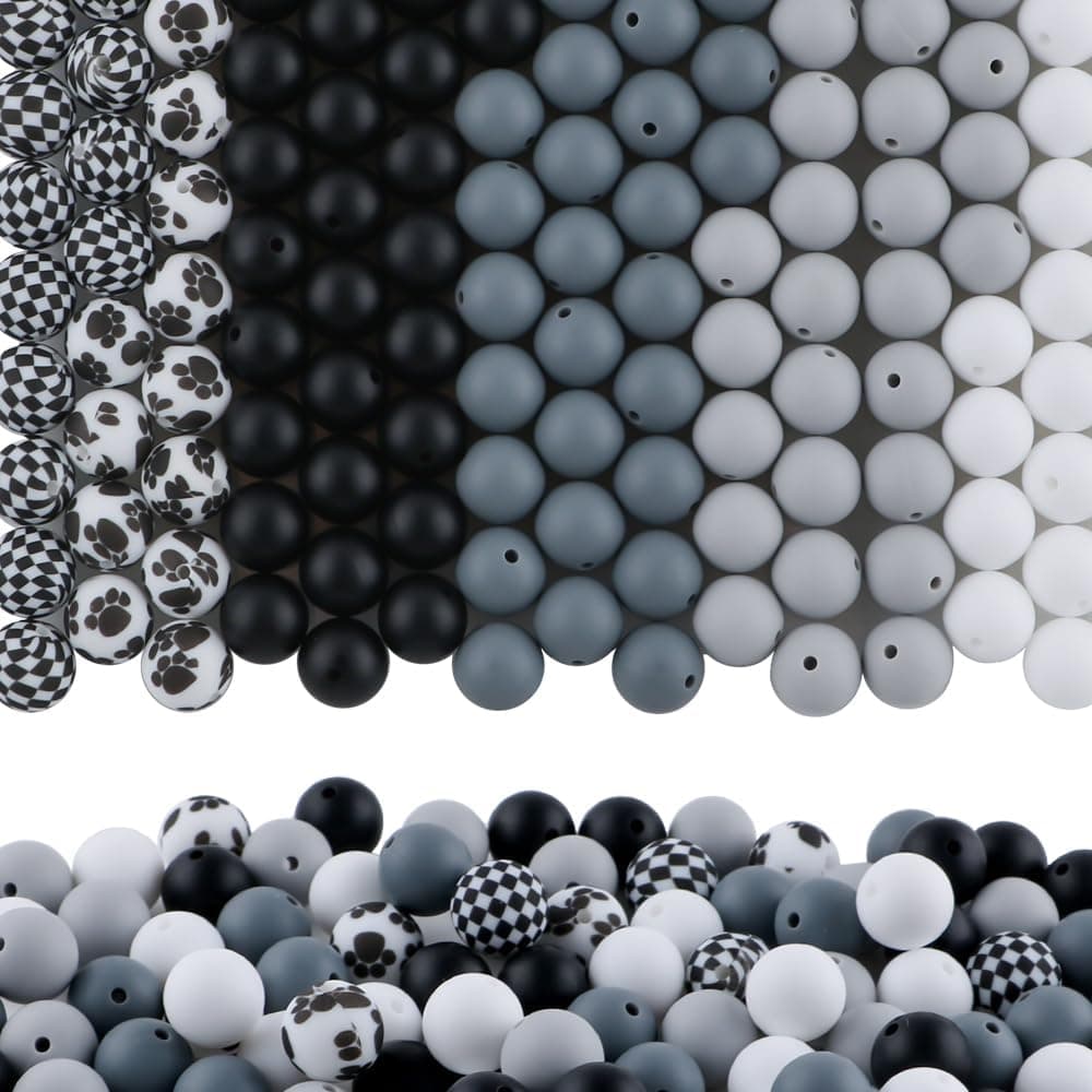 TEMU 50pcs Mixed Color 15mm White Black Silicone Beads For Keychain Making Print Silicone Beads For Pens And Bracelet Jewelry Making