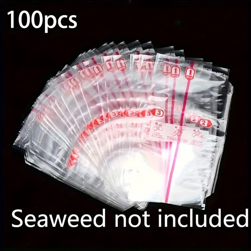 TEMU 100-pack Double-layered Onigiri Wrapping Bags - Sushi Packing Pouches With Seaweed Pattern - Freshness Preserving Disposable Rice Ball Storage Bags