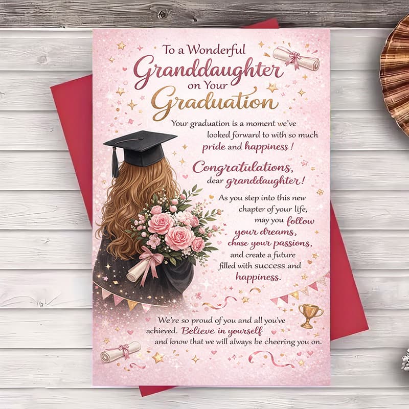 TEMU A Floral Graduation Card For Granddaughters, Featuring A And Gown Design. A Congratulations Message Perfect For Grandparents To Their Family 's