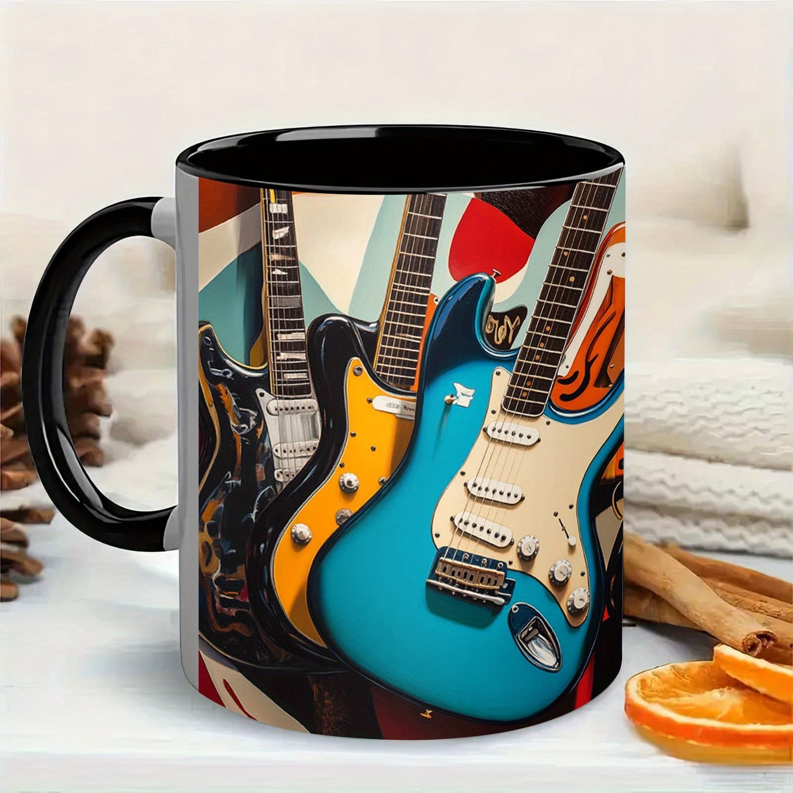 TEMU The 11oz Ceramic Mug, Designed With Colorful Artistic Patterns By The Electric Guitar Band, Is An Ideal Gift For Music Lovers, Celebrations And Birthdays, And A Must-have For Coffee Bars