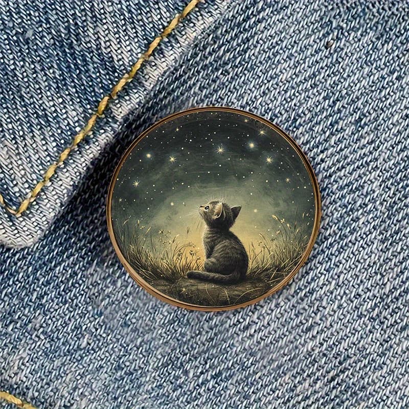 TEMU 1 Adorable Cat Brooch Featuring A Starry Night Design, Ideal For Embellishing Backpacks, Hats, Clothing, Footwear, And Boots