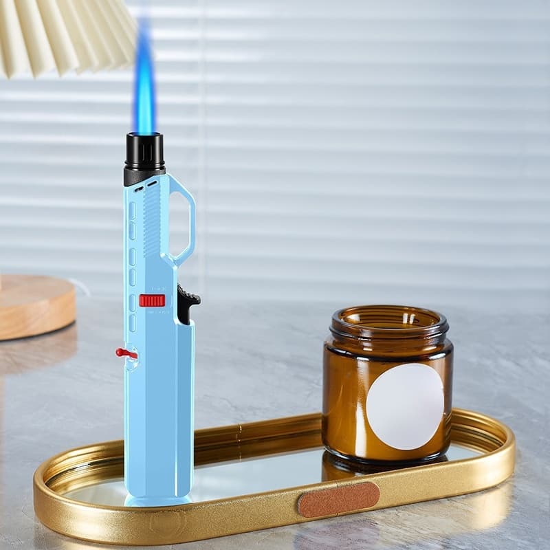 TEMU (butane Gas Not Included)1pcs Outdoor Windproof Butane Gas Lighter, 1300° , Blue Flame Lighter With Safety Lock For Candles, Bbq, Fireplace Wall, Camping Gift, Portable Butane Gas Refill Lighter