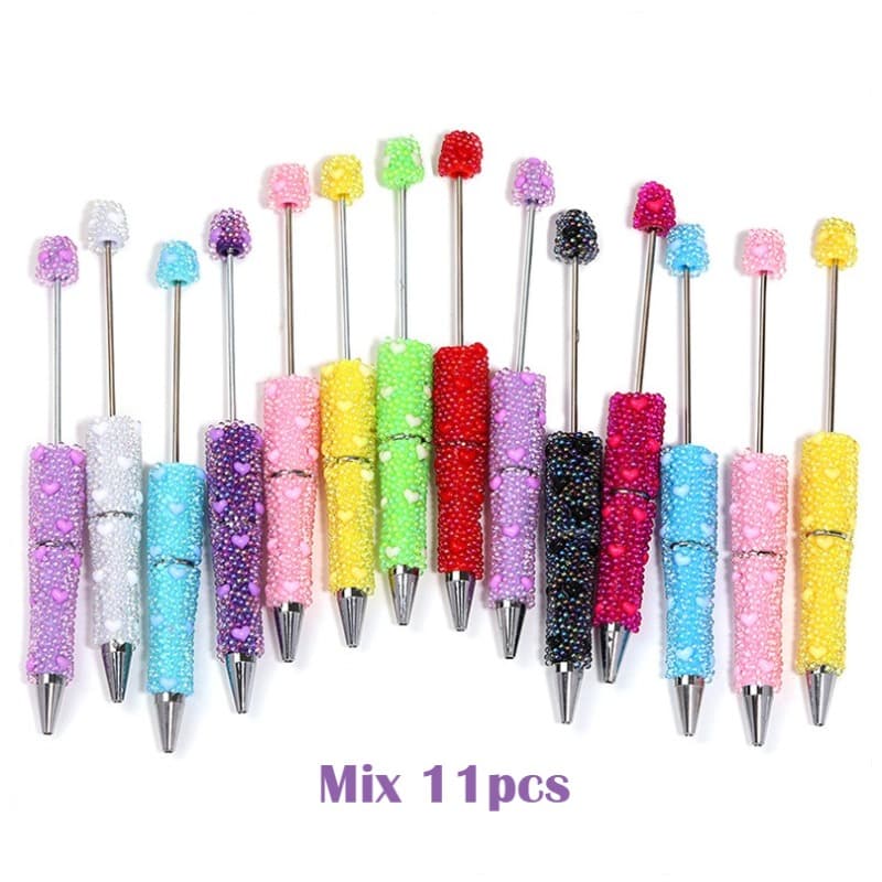 TEMU Mix 11pcs Diy Glass Mermaid Heart Beadable Pens, Colorful Sparkly Twist Ballpoint Pens For Office, Students, Birthday Holiday Gifts