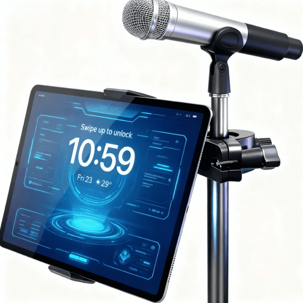 TEMU Universal Tablet And Phone Holder Stand - Adjustable Mount For Live Streaming, Microphone Stands, Treadmills, Bicycles And Round Tubes - Fits 4-14 Inch Devices