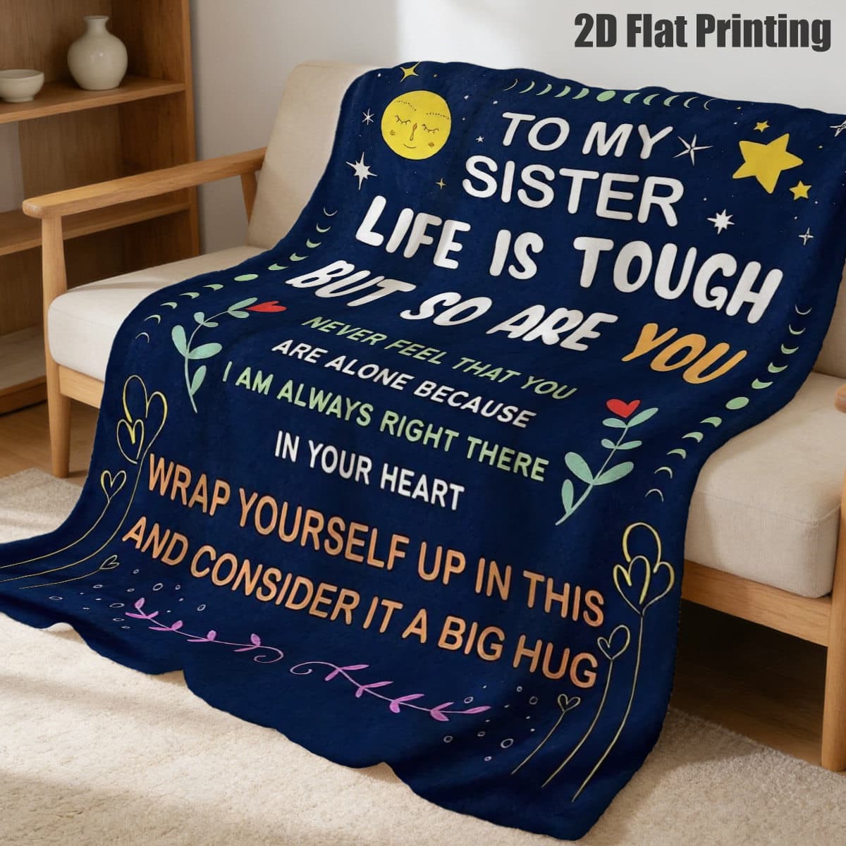 TEMU A Whimsical 2d Flat Throw Blanket Featuring A Quote And A Moon And , Perfect For Snuggling , Relaxing In The Bedroom, Or As A Decorative Accent For Sisters And