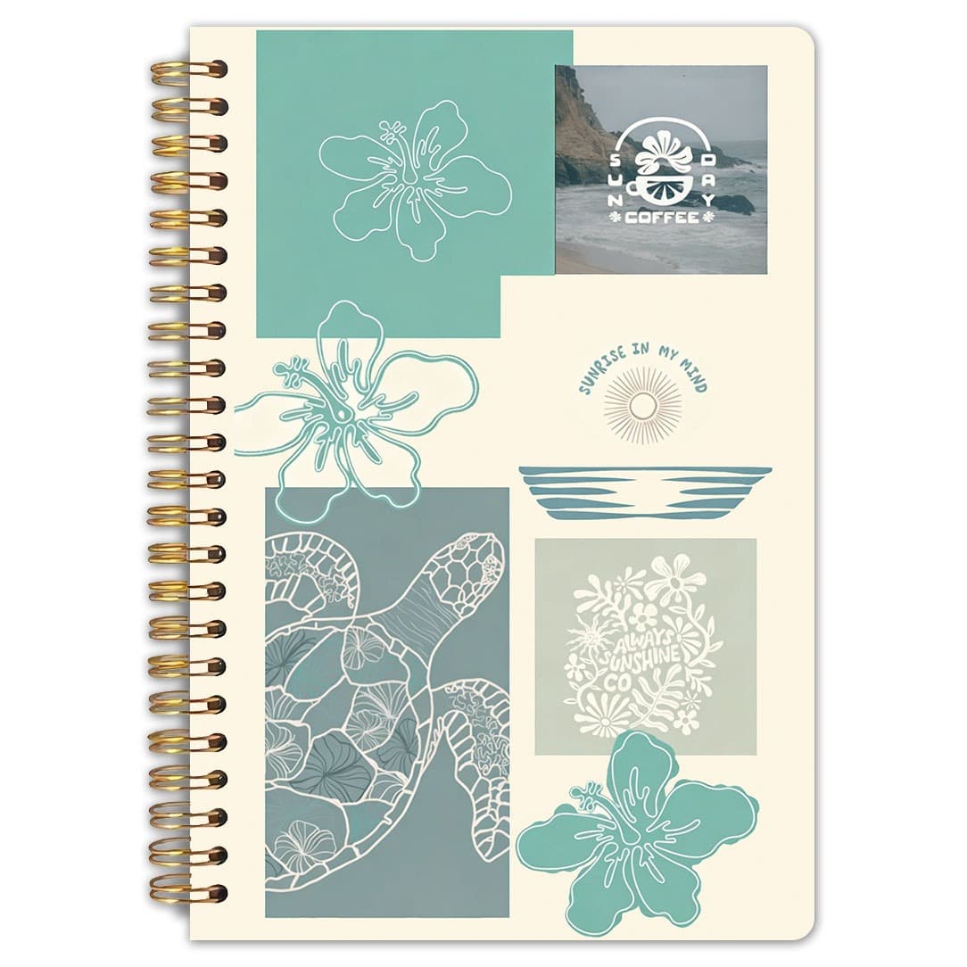 TEMU 1pc Turtle Hibiscus Notebook Modern Coastal Design - Spiral Notebook, 5.5x8.3 Inches, High Quality Inner Pages, Gift, Durable Binding