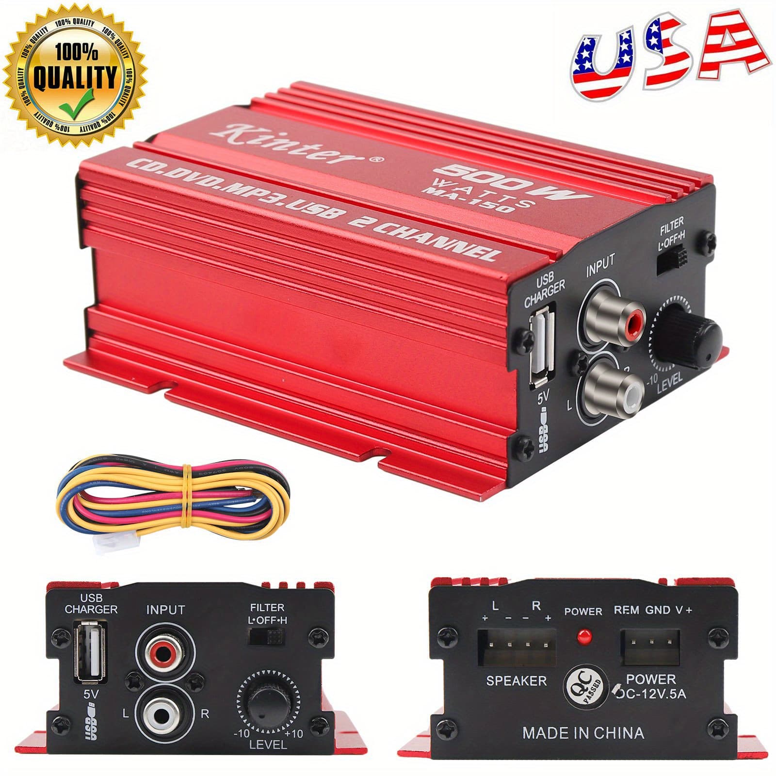 TEMU Car Motorcycle 12v 2 Channel Audio Stereo Power Amp Amplifier Subwoofer Red
