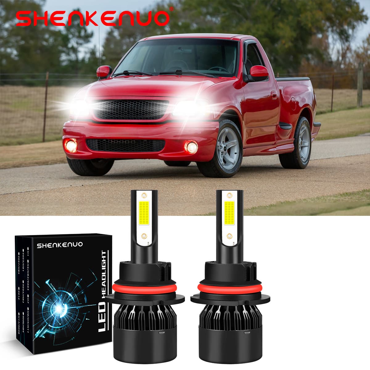 TEMU Set Of 2 High/low Beam 9007 Led Headlight Bulbs For Ford (1992-2003) And (1992-1999), Featuring Light And , Without Battery