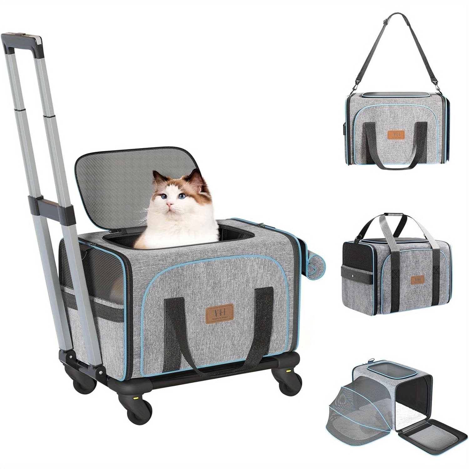 TEMU Western Home Wh Wheeled Cat Cage, Expandable Cage, Aviation Certified, Travel Dog Crate With Detachable Base And Telescopic Handle, Suitable For Traveling/hiking/camping