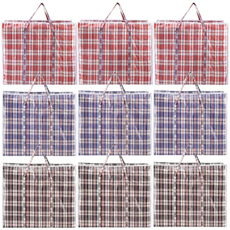 TEMU 9 Pack 90l Checkered Moving Storage Bags Extra Large Travel Bag Alternative To Moving Boxes Dorm Laundry Tote Organizer With Zipper And Handle For Clothes Bedding Red Blue Black