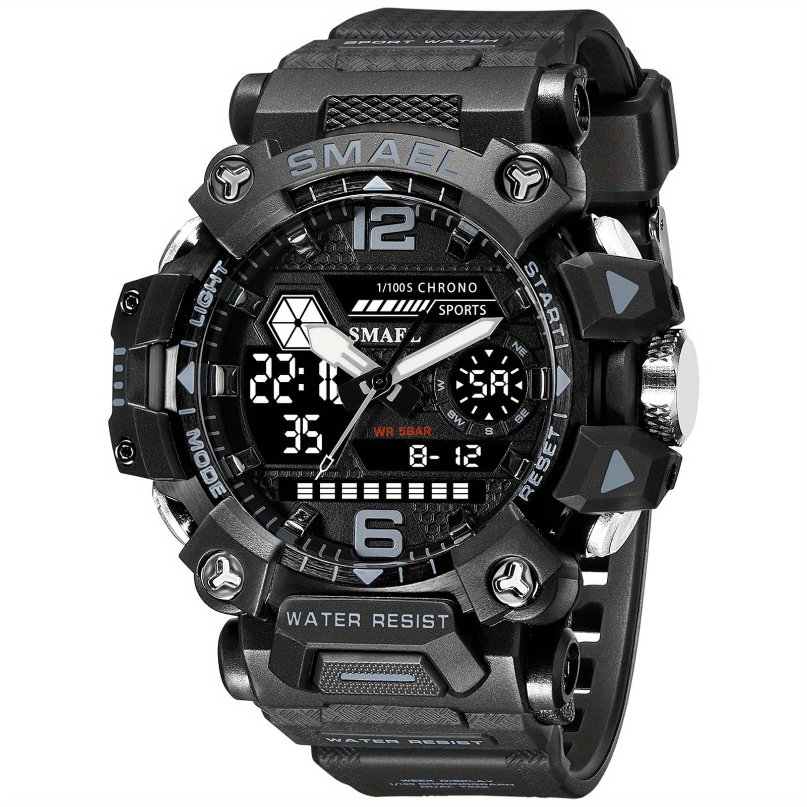 TEMU Smael's Tactical Men's Sports Watch Features A , Is Waterproof, Includes A Night Light, Alarm, Calendar, 24-hour Indicator, And Displays The Week And Month, Making It Ideal For