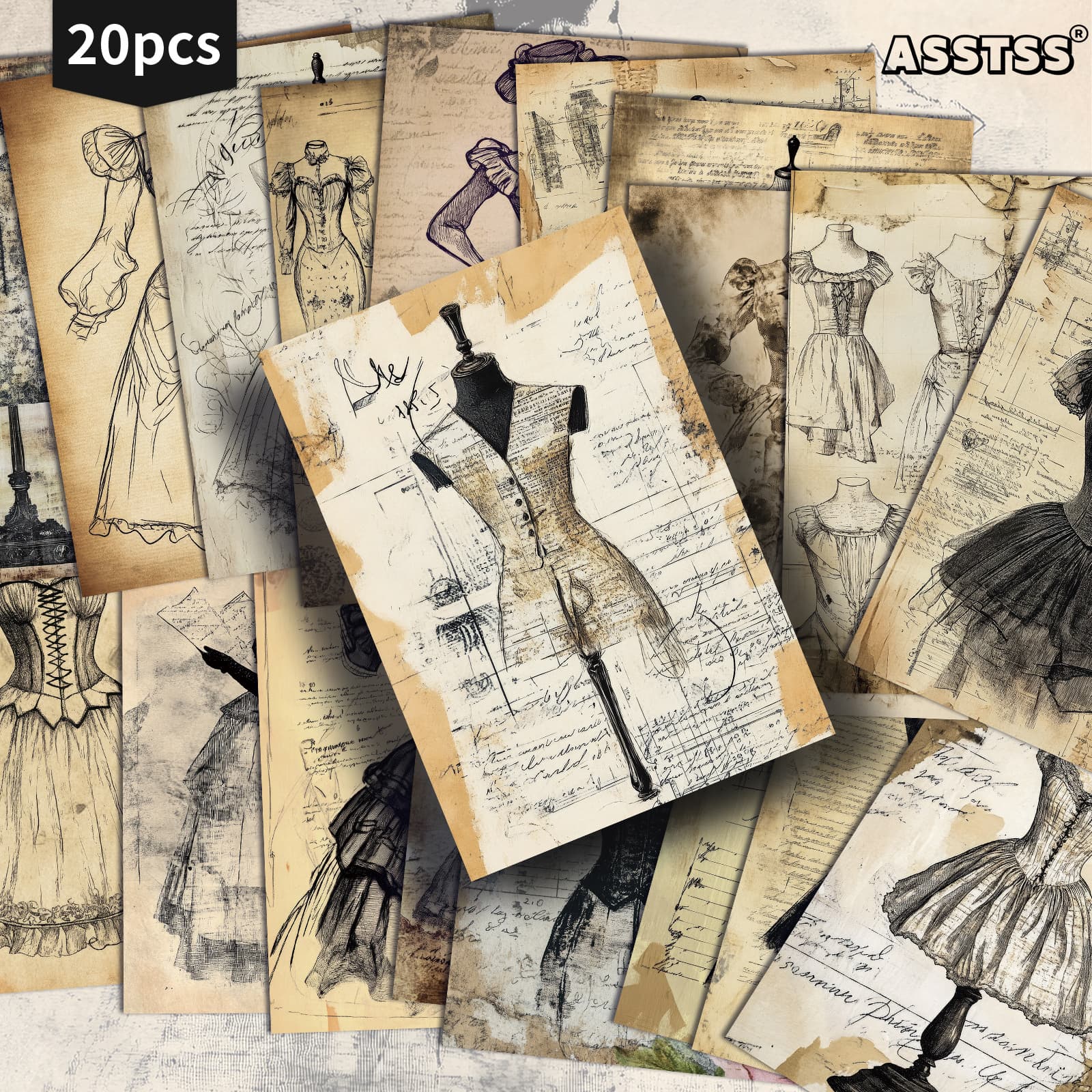 TEMU 20-pack Asstss Victorian Costume Dress Gift Card - 4x6 Inches Junk Journal Paper, Classic Pinup Illustrations Collectible Decorative Painting Cards For Scrapbooking & Crafting