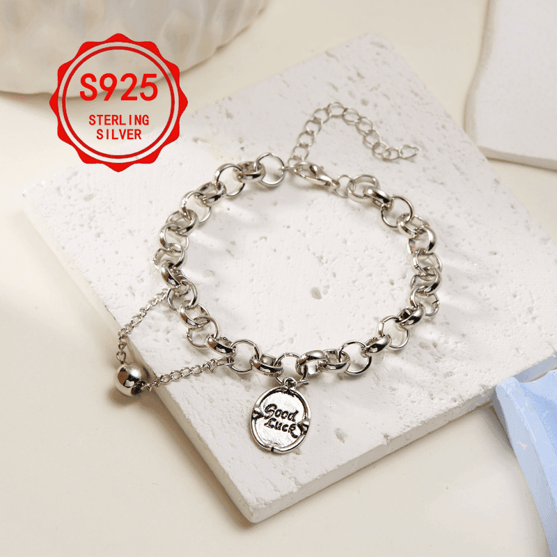 TEMU 925 Silver 'good Luck' Hanging Bracelet, Hip Hop Cool Ball Fashion Additions, Women' Wear Jewelry - !
