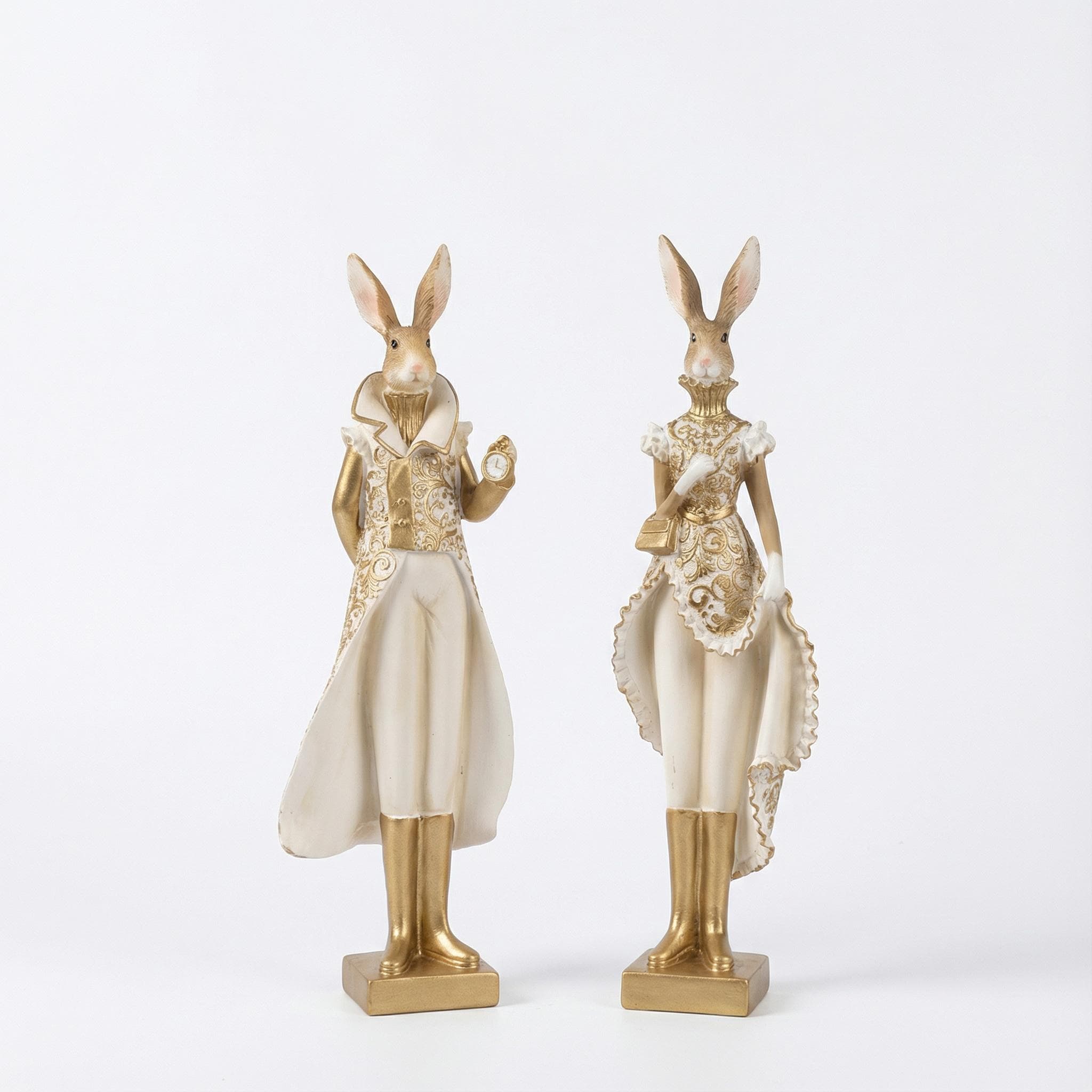 TEMU 2pcs Golden-accented Bunny Figurines - Elegant Resin Statues Suitable For / Decor, Lightweight Tabletop Shelf Decorations For,, Mantel - Perfect Gift For Easter, Valentine's Day