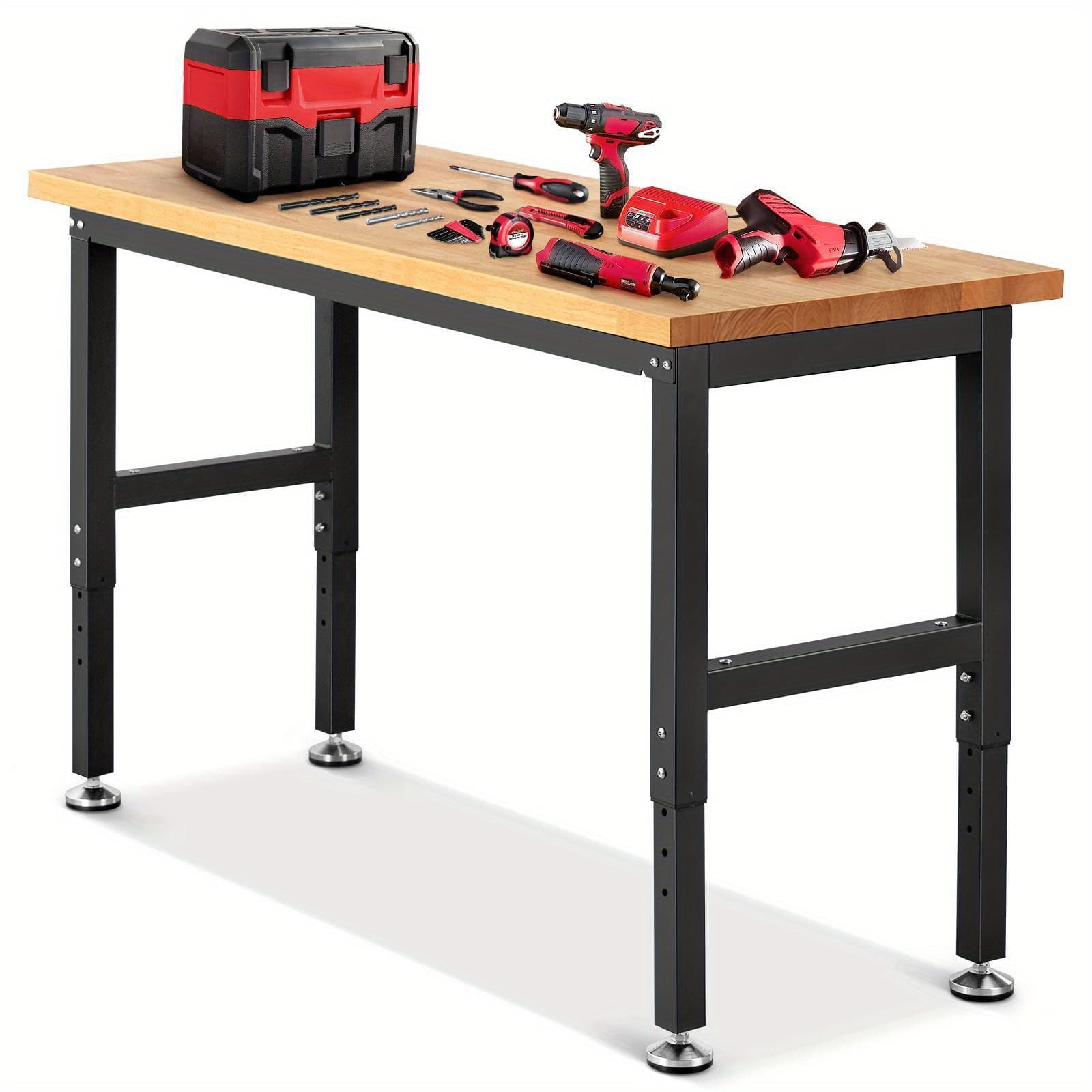 TEMU Workbench For Garage, 60 Inch Heavy Duty Wood Work Bench, Rubber Wood Tabletop 2000 Lbs Load Bearing Workstation Garage Desk Table Work Table