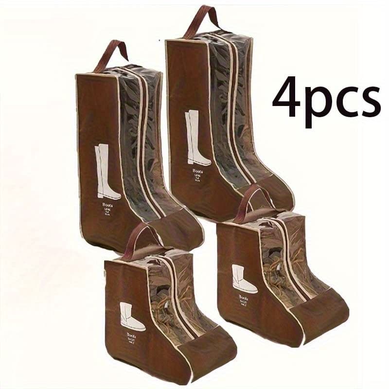 TEMU Set Of 4 Storage Bags Made From Non-woven Fabric, Designed For Flat Shoes, Ankle Boots, And High-top Boots. Ideal For Organizing Shoes While Traveling Or At Home, Bags Protect Against Dust