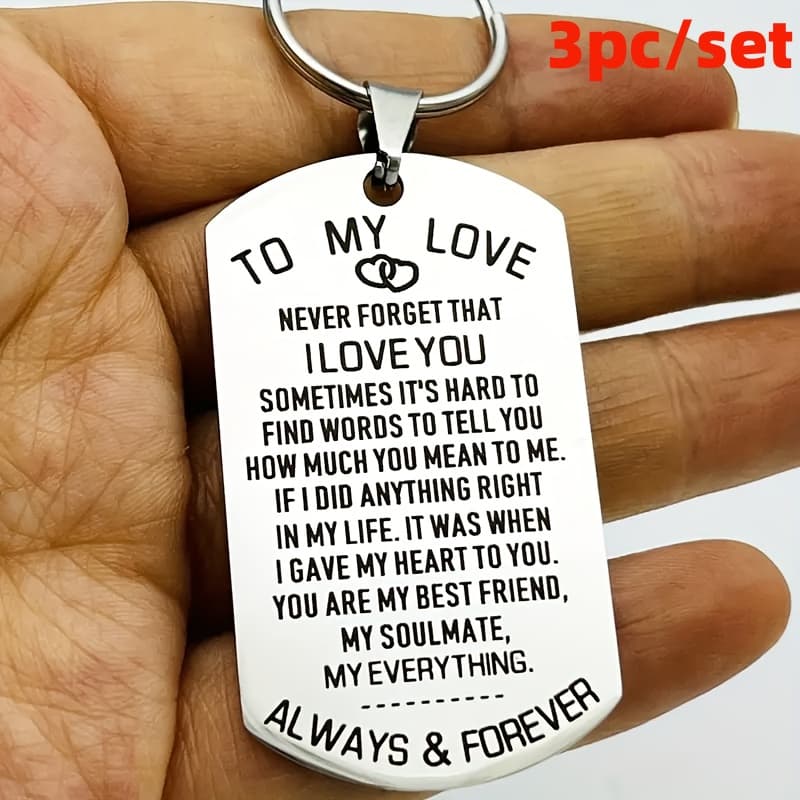 TEMU 3pcs Elegant Stainless Steel Keychain Engraved "to My Love", Romantic Gift For Husband, Wife, Boyfriend, Girlfriend, For Anniversary, Valentine's Day, Birthday - Message For Him Or Her