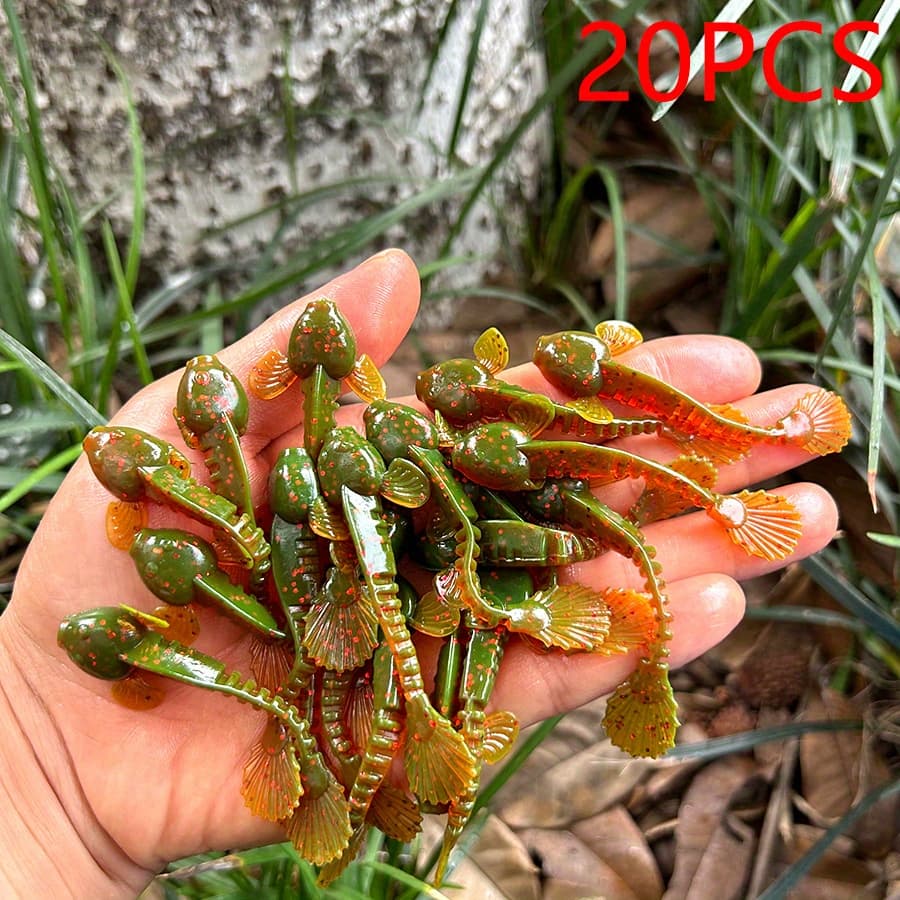 TEMU 20pcs Soft Plastic Fishing Lures Set Flat Tail Soft Worm Simulated Giant Salamander Silicone Bait Wobbler For Pike Bass Trout Drop Shot Swimbait